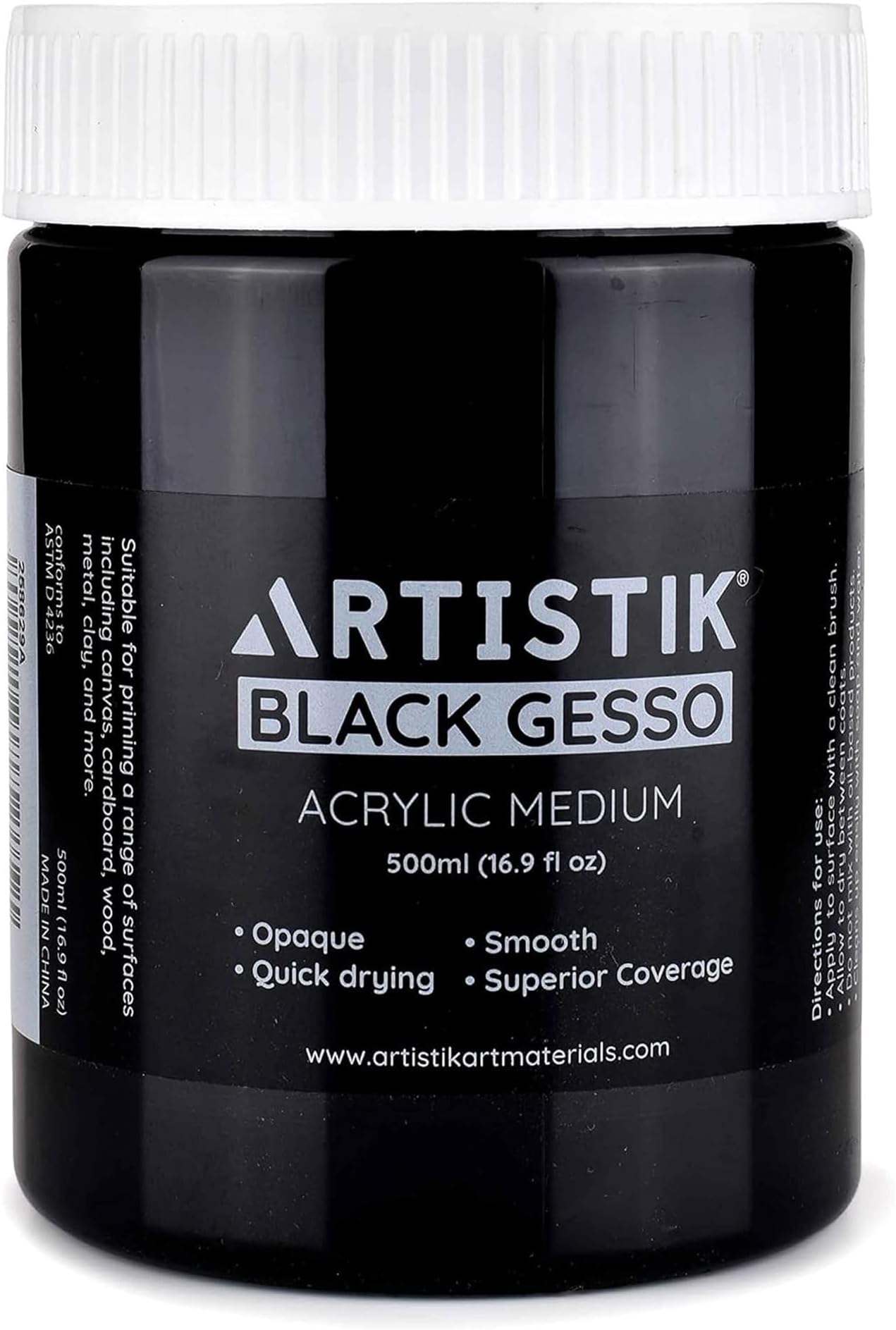 ARTISTIK Black Gesso Primer - 500ml Professional Grade Acrylic Gesso | Applies Smooth on Surface | Liquid Gesso Primer for Acrylic, Oil and more