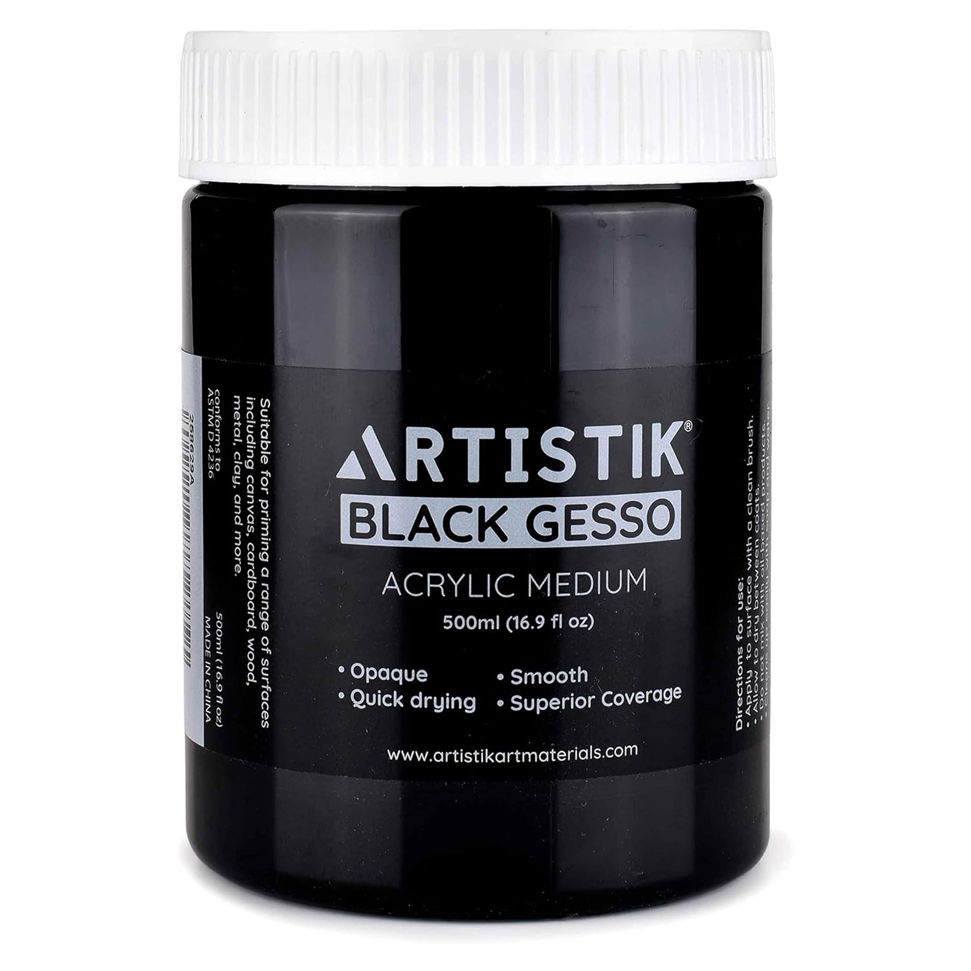 ARTISTIK Black Gesso Primer - 500ml Professional Grade Acrylic Gesso | Applies Smooth on Surface | Liquid Gesso Primer for Acrylic, Oil and more