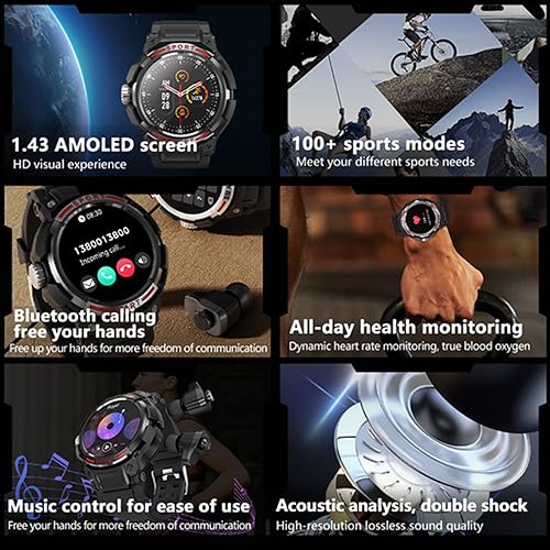 Miniatura 2 de Tuanzi GT100 2 en 1 Smartwatch con auriculares TWS 1.43 pulgadas 128MB Ronda impermeable Música MP3 Altavoz NFC Smart Watch Auriculares Bluetooth