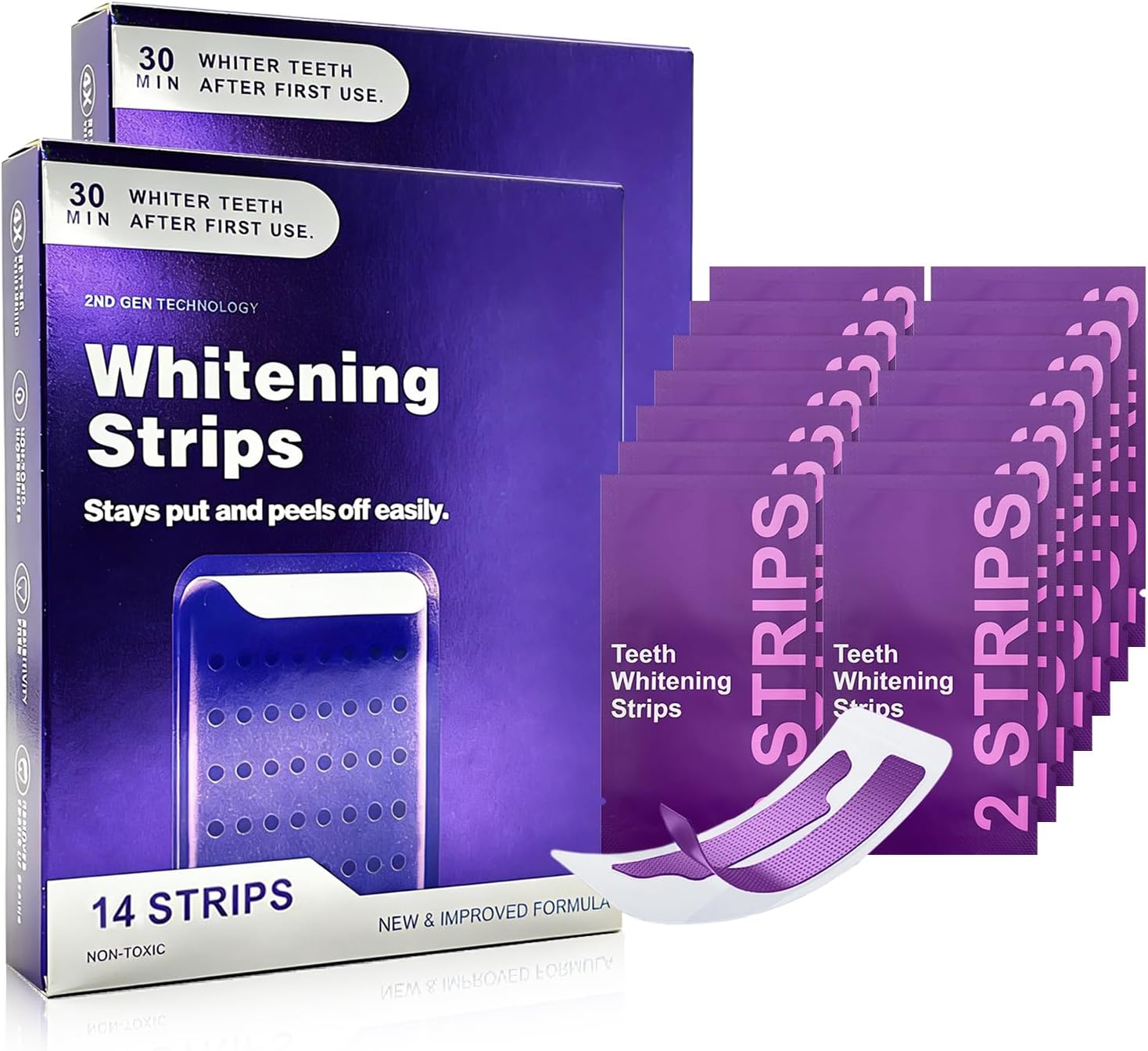 28 Strips Purple Teeth Whitening Strips Purple Whitening Strips, Portable Whitening Strips Purple, for Sensitive Tooth, Removes Yellow Stains & Bad Breath for Natural Shine