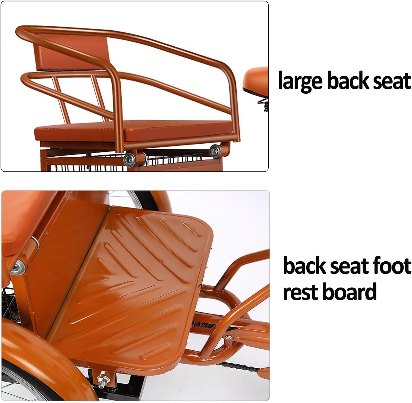 3 Wheels Bicycle for Senior and Adult,Large Rickshaw Tricycle with Pedals,Tandem Trike with Back seat,Cruiser Bike with Dual Brakes (black-20inch