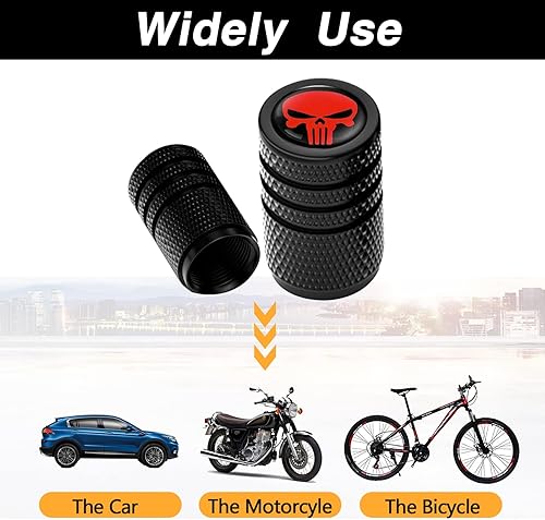 Vista 6 de Ajxn Paquete de 4 tapones de válvula de neumático de calavera, tapa universal para válvula de aire de neumático de automóvil, tapas de válvula