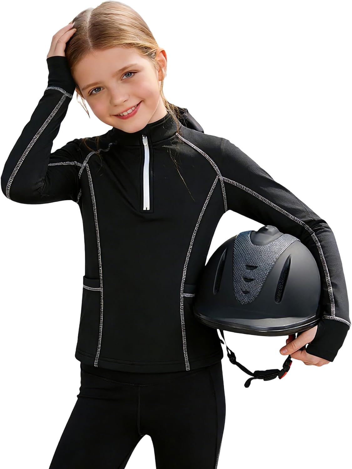 Jugaoge Kids Girls Horse Riding Long Sleeve Shirts Athletic Yoga Jacket Half Zip Pullover Sweatshirts