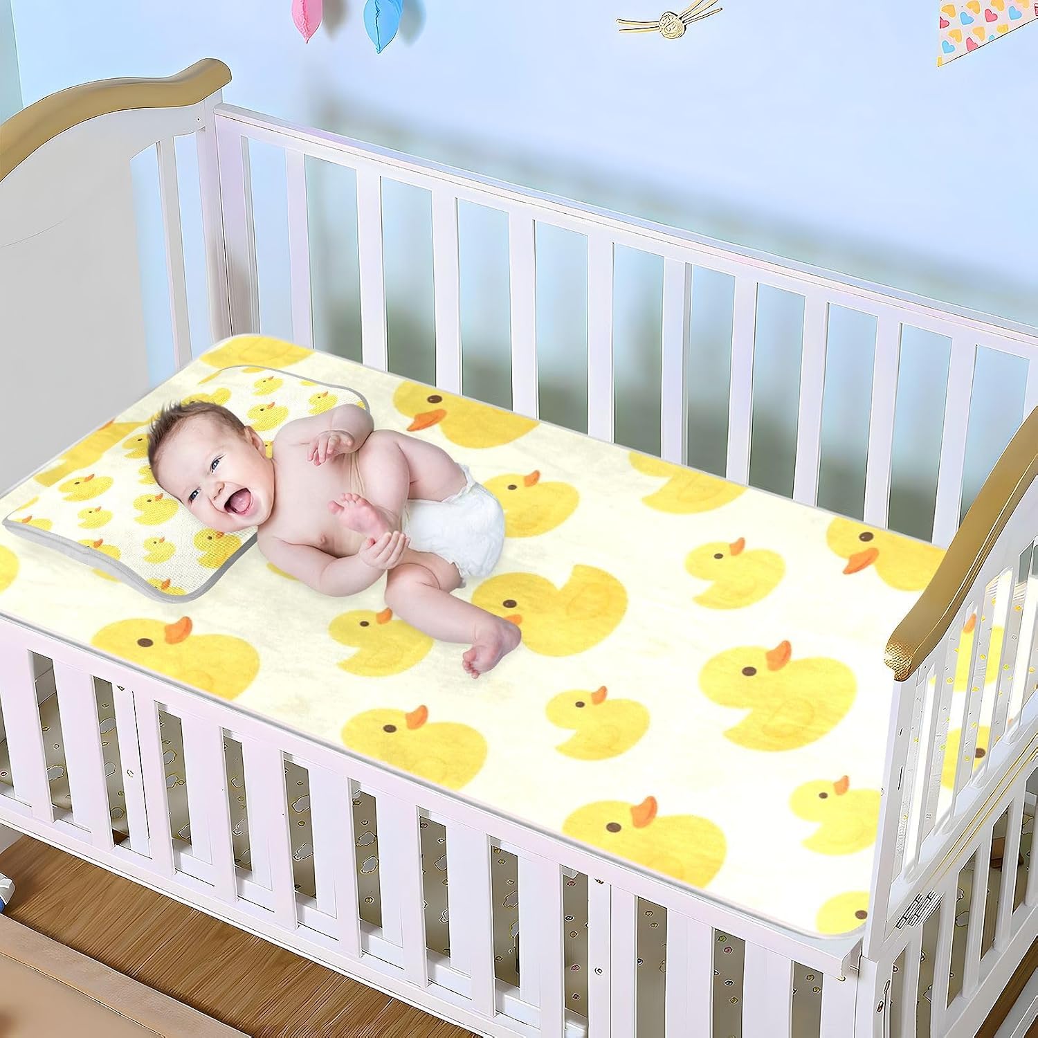 Cute Cartoon Yellow Duck Cooling Baby Mattress Protector 28" x 52" Breathable Mattress pad Cover for Baby&Toddler
