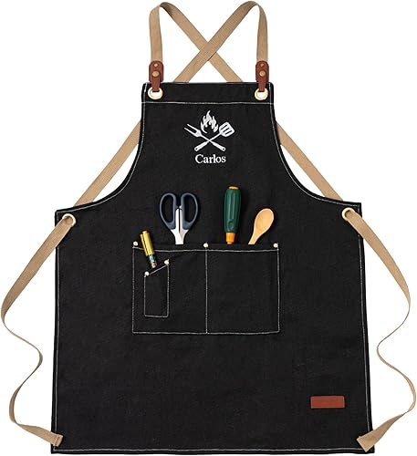 Delantales de chef para mujeres y hombres, personalizados, de lona, con espalda cruzada, para cocinar, hornear, barista, jardinería, carpintería
