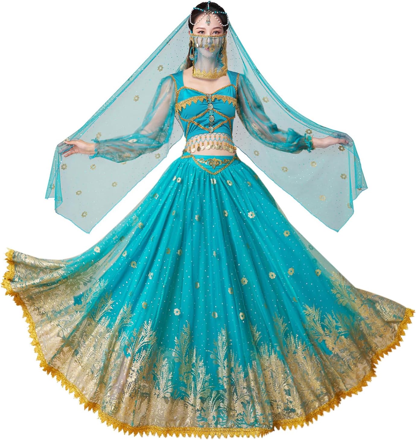 Princess Jasmine Costumes for Women Adult Aladdin Dress UP Halloween Cosplay Belly Dance Outfit