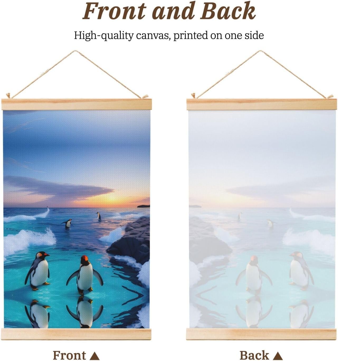 Penguin And Sea Print Poster Hanger,Hanging Poster, Poster Frame,Wood Poster Hanger, For Wall Hanging