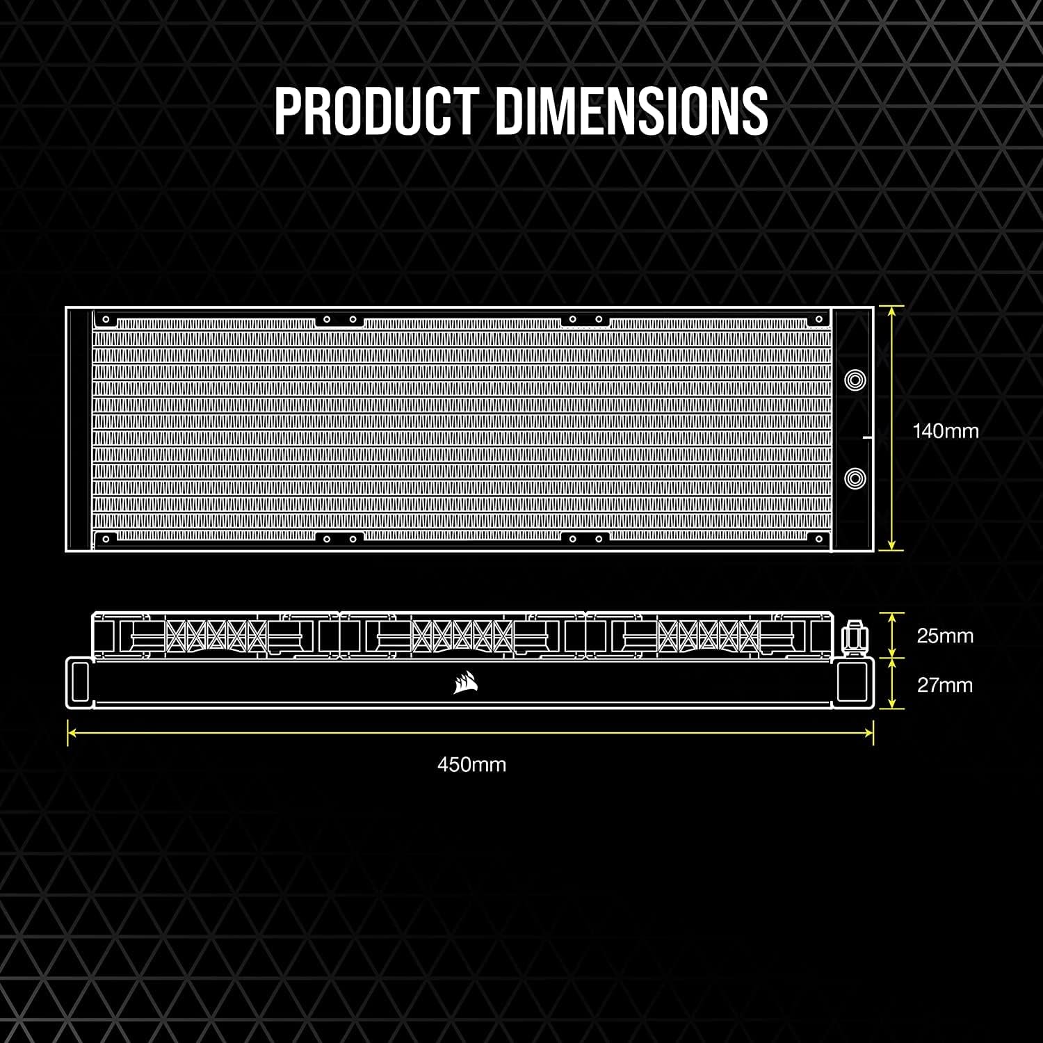 Diagram showing product dimensions of the 420mm radiator