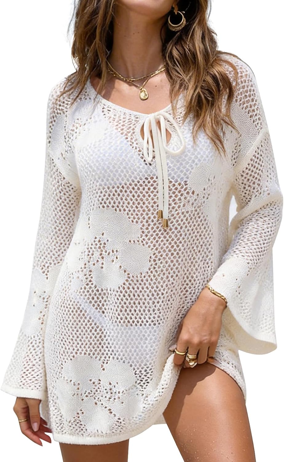 Womens Swimsuits Crochet Swim Cover Ups 2026 Summer Long Sleeve Bathing Suit Swimwear Beach Dress Vacation Outfits