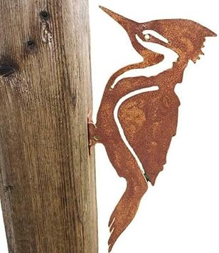 Rusty Metal Bird Silhouettes Garden Fence Decor Woodpecker Gardening Country Metal Bird Robin Yard Art Decoration Steel Garden Sculptures and Statues