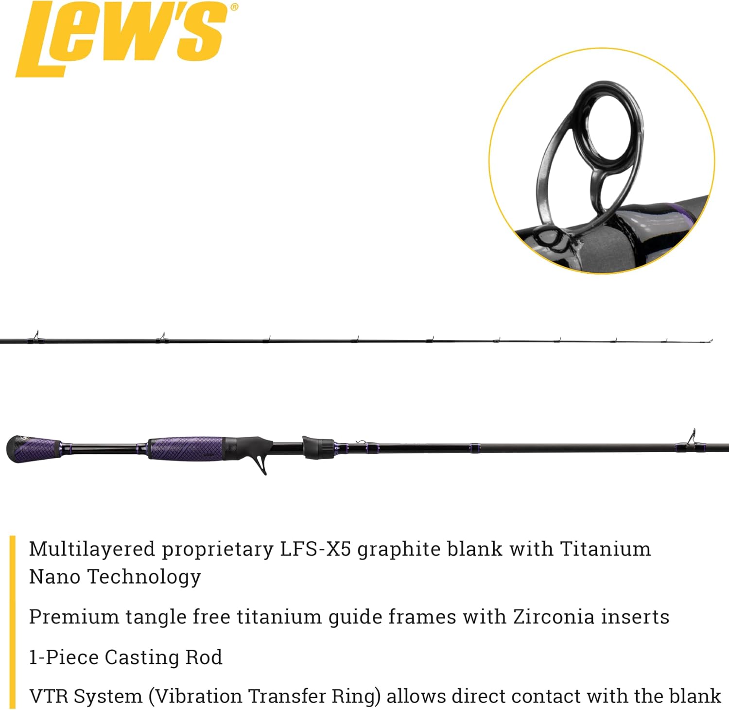Lew's Team Lew's Pro Ti Speed Stick Casting Fishing Rod, LFS-X5 Graphite Blank with Titanium Guides, Winn Dri-Tac Split Grip Handle