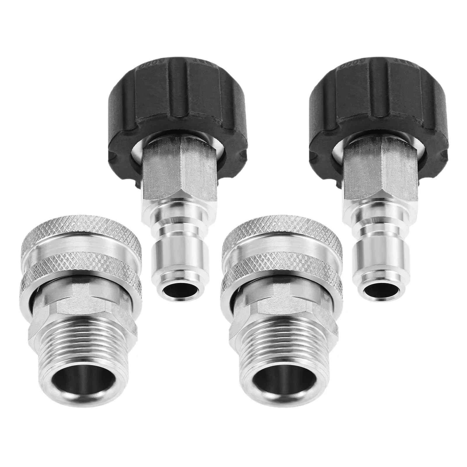 Set di idropulitrici da 4 pezzi 3/8 pollici Collegare M22 14mm a raccordo metrico Pompa per tubo giardino in acciaio inossidabile 5000 PSI