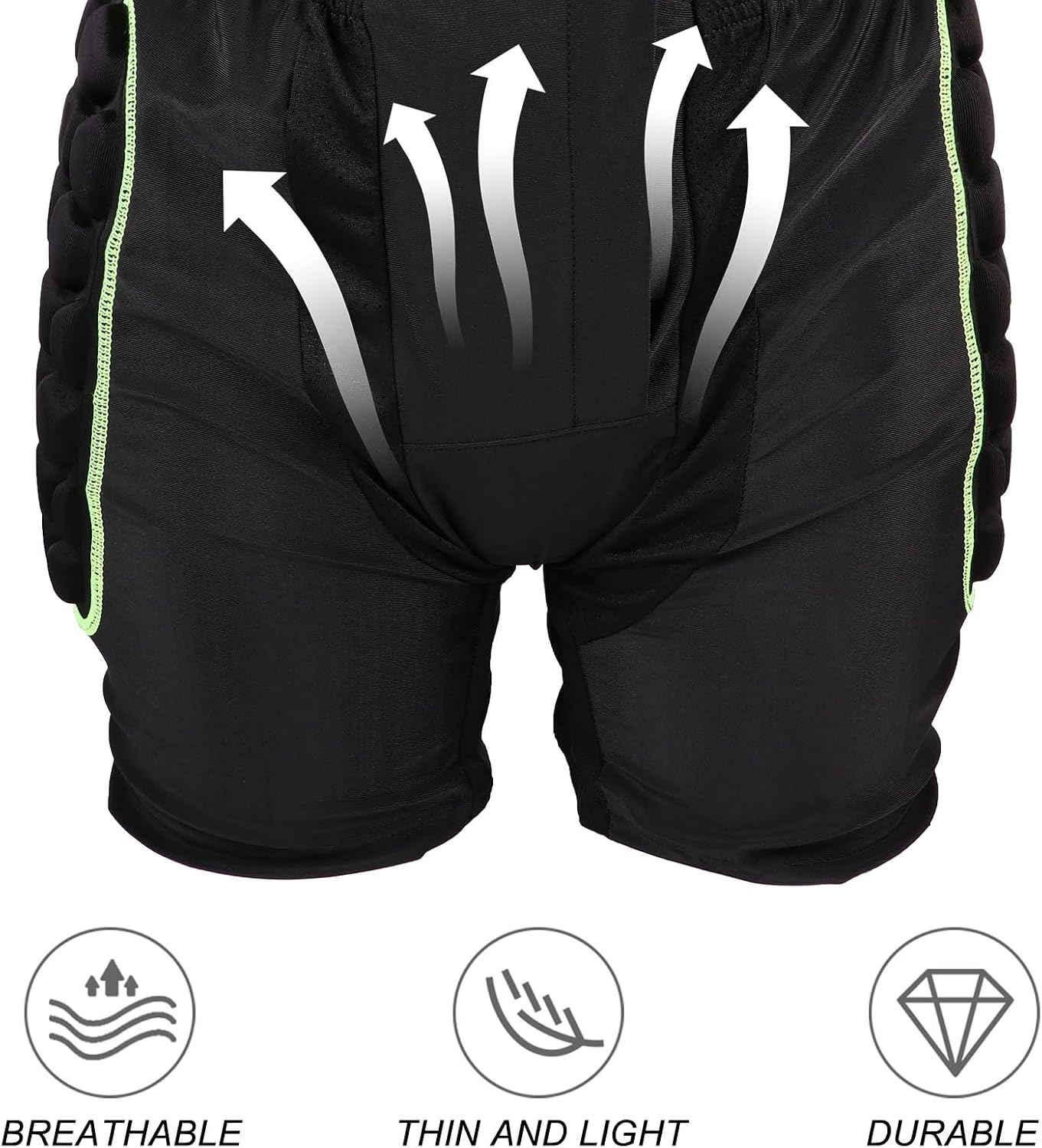 Men’s Downhill Padded Shorts 3D Protection Cycling Skateboarding Shockproof Sportswear Green XXL for Outdoor Ski and Mountain Biking