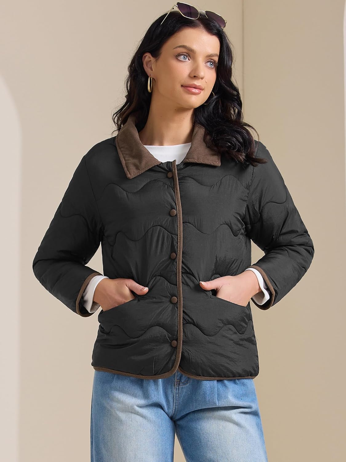 Allegra K Women's Casual Long Sleeve Button Down Puffer Jacket Padded Outerwear Coats - Image 3