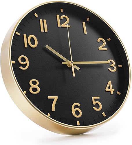 Miniatura 2 de Reloj de pared bakbrand de 12 pulgadas, negro, moderno, simple, de cuarzo, decorativo, silencioso, sin tictac, funciona con pilas, reloj redondo