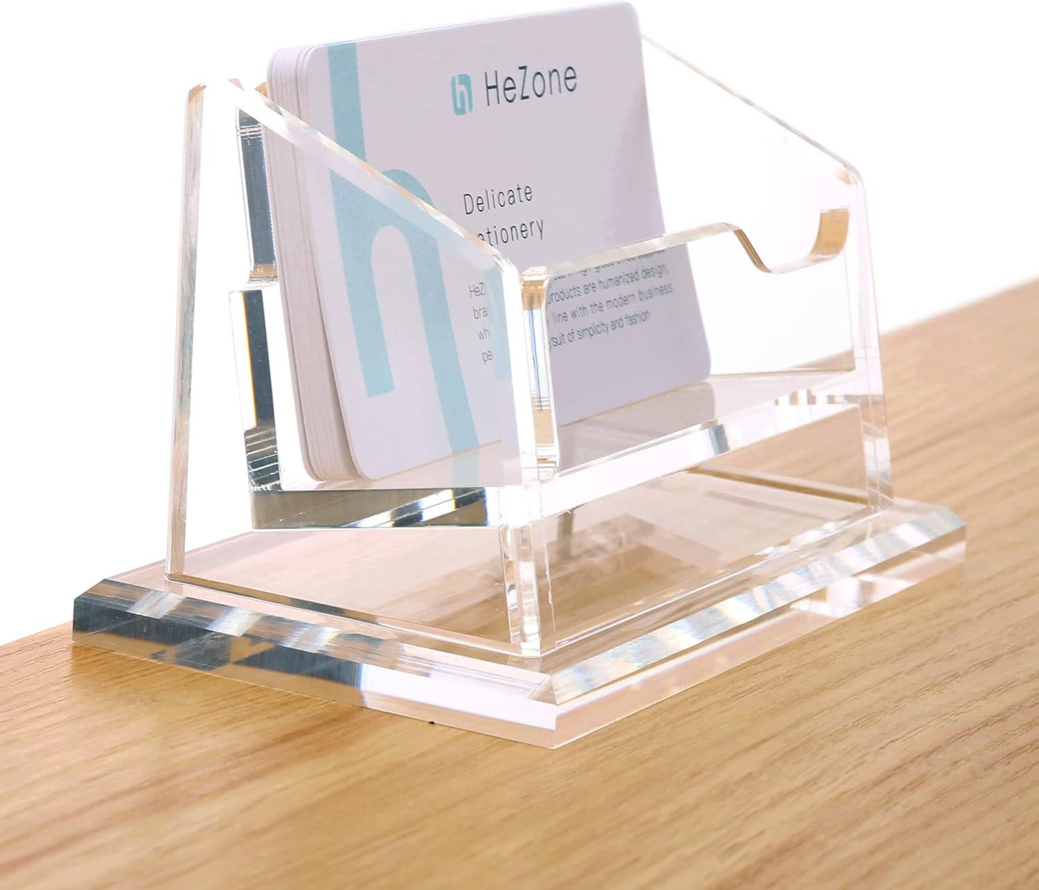 Business Card Holder for Desk Clear Acrylic Business Cards Stand Organizer Business Card holder 4 Slots 4 Tier Tilt Angle Business Card Display Rack-1 Pack