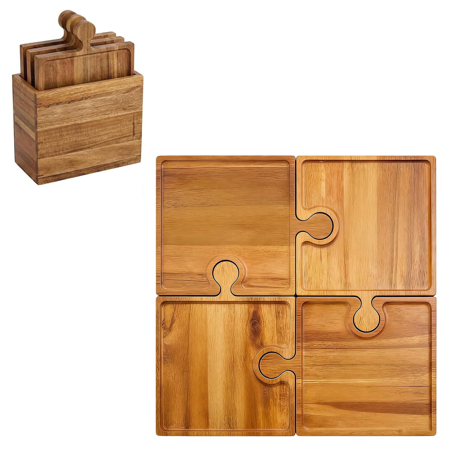 Juego de 4 tablas de embutidos de madera de fácil montaje, perfecto para entretenimiento y presentaciones, bandeja ideal para servir queso, carne, frutas y aire acondicionado