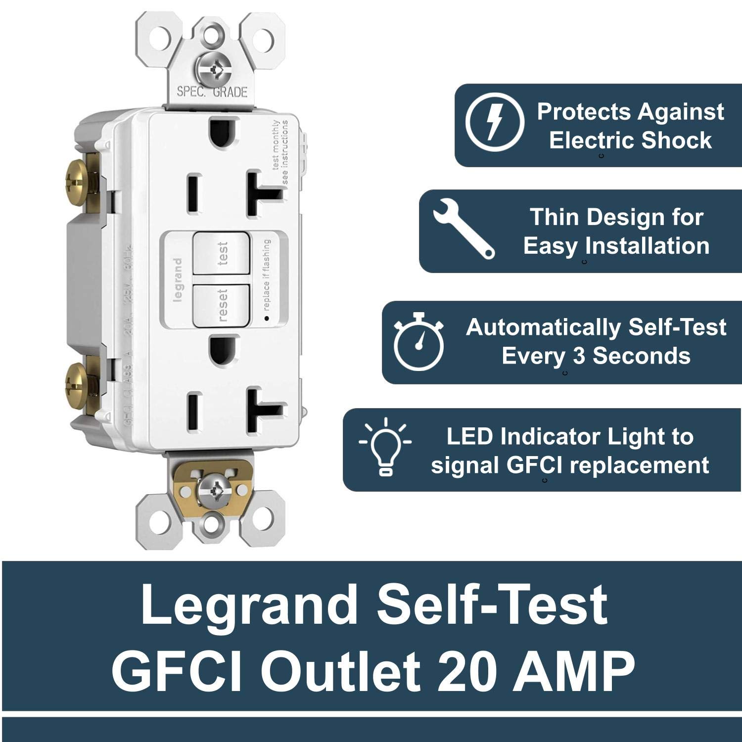 Legrand radiant 20 Amp Tamper Resistant GFCI Duplex Outlet White 1 Pack