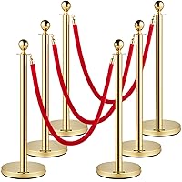 Vista 1 de VEVOR Cuerdas y Postes de Terciopelo 6 Piezas Cuerda de Terciopelo Rojo de 5 pies, Postes con Base Sólida y Remate de Bola, Barreras de Control