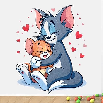 Krishna Sticker Tom and Jerry Wall Sticker, Love Wall Sticker Tom & Jerry Cartoon Wall Stickers for Kids Room,Hall,Bedroom, Stickers for Walls of Home, Multicolor,47 cm x 60 cm, Pack of 1