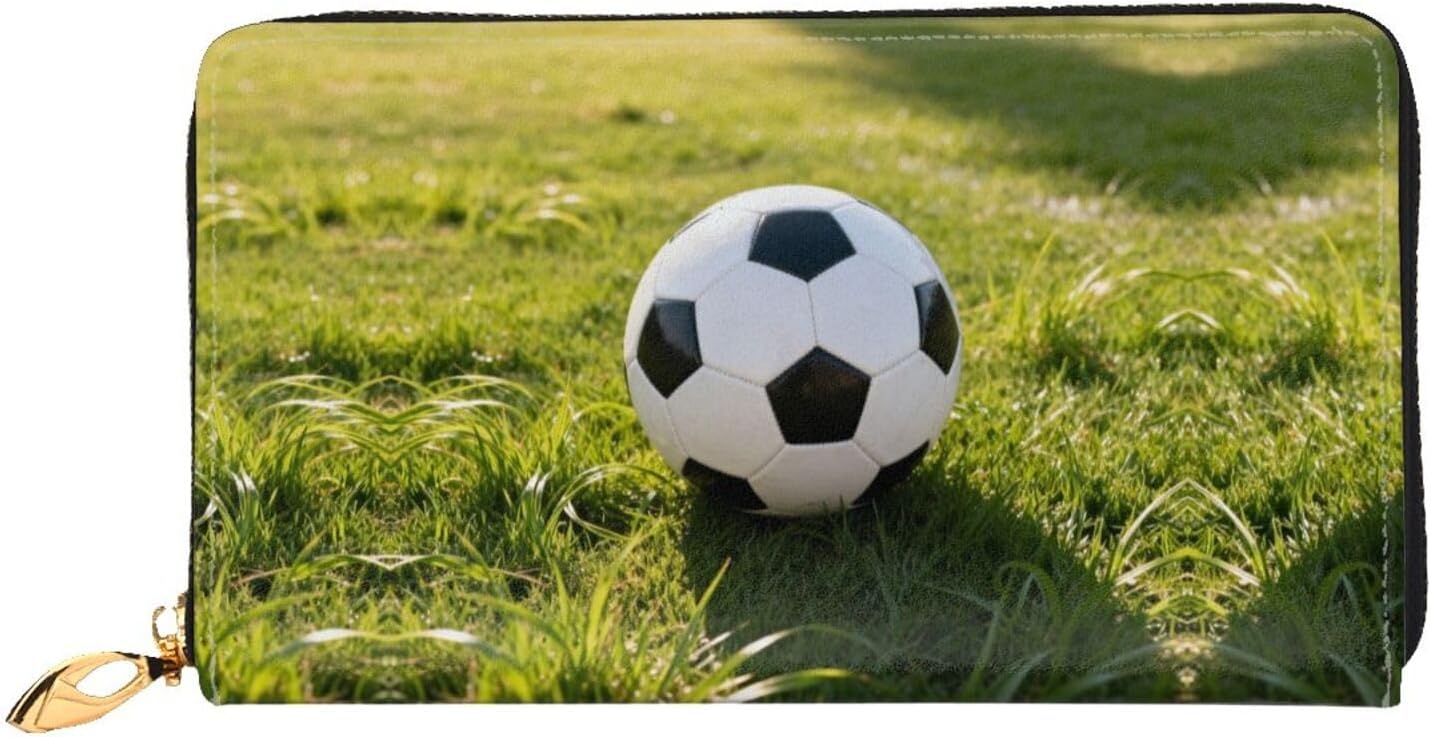 Football pattern Long Zip Around Wallet for Women, Large Capacity RFID Leather Wristlet Wallet with 12 Card Slots Coin Purse, Fashion Clutch Purse with Wrist Strap