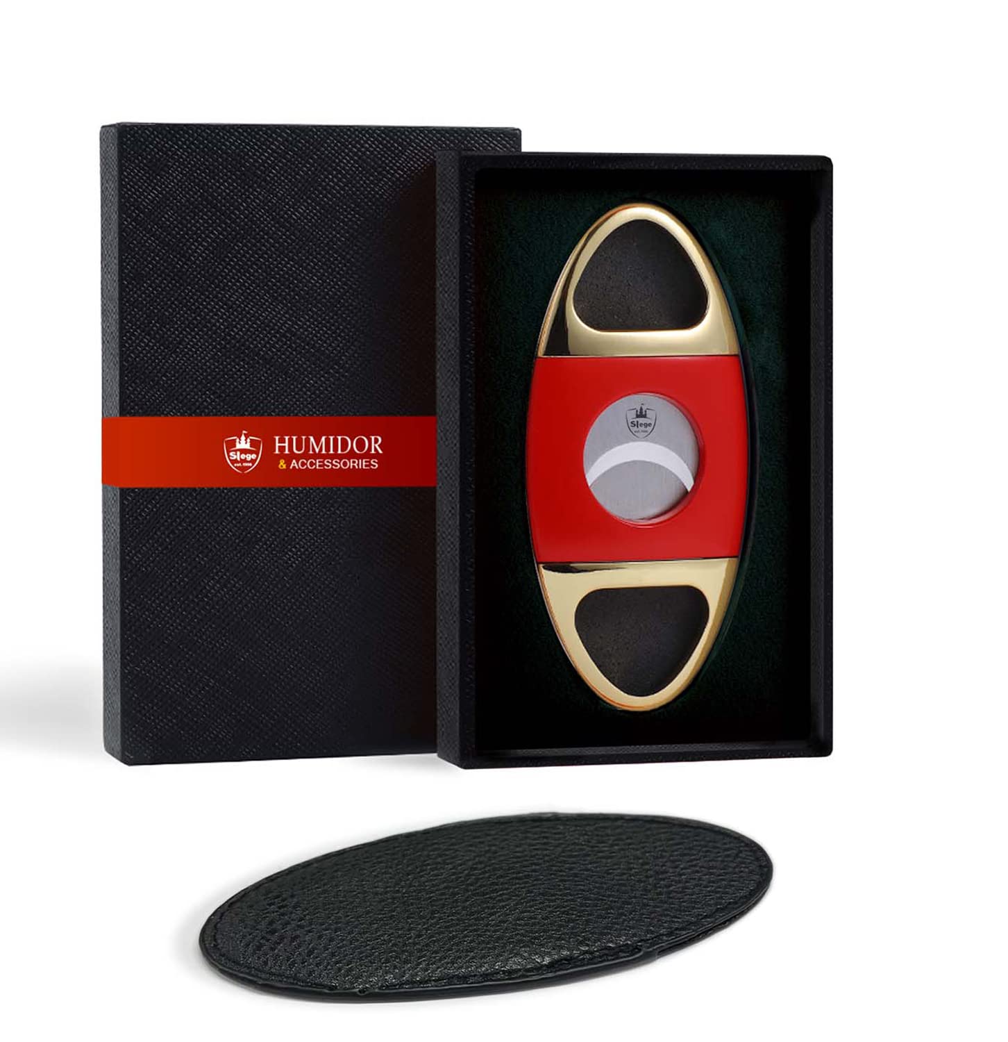 Cigar Cutter Double Blade Guillotine, Cigar Cutter Diameter 25 mm Stainless Steel Double Blade Cigar Drill Zinc Alloy Body, Golden Rose Cigar Board, Cuban Cigar Cutter Set Gift