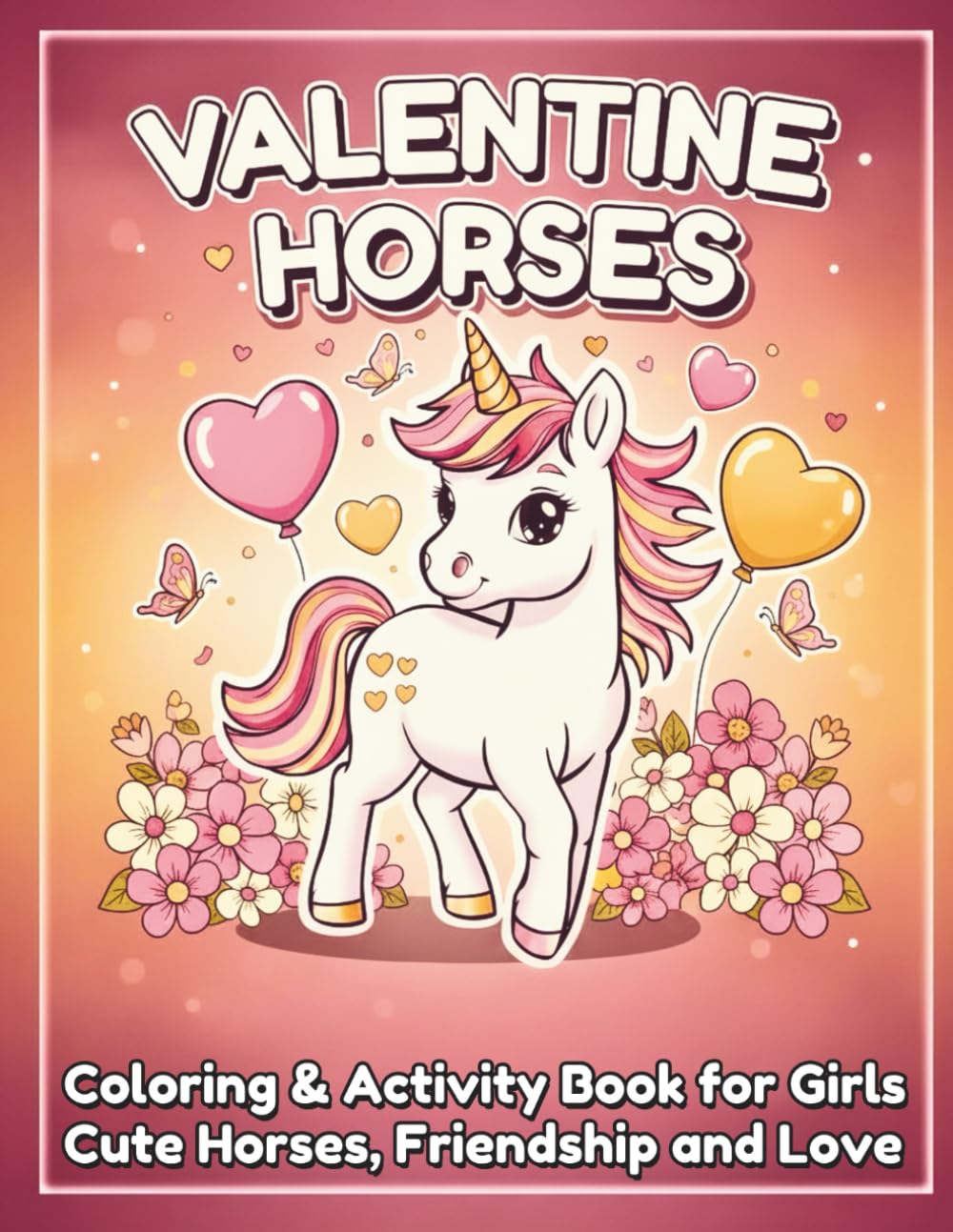 Valentine Ponies Coloring Book for Girls Ages 4–8: Cute Horses Coloring Pages with Hearts, Friendship and Love