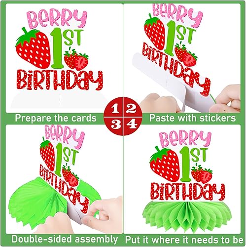 Miniatura 5 de Berry Sweet One - Centros de mesa de panal de abeja, decoración de mesa de primer cumpleaños, decoración de bayas para primer cumpleaños, centros de