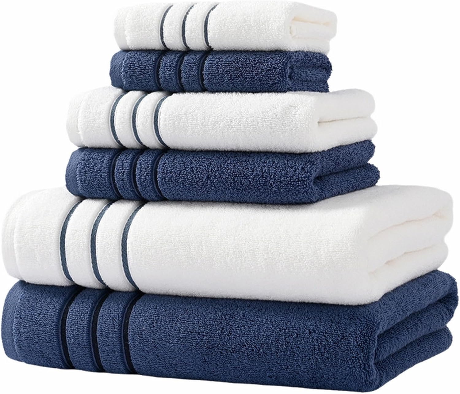 SK Studio Bath Towel Set for Bathroom 6 Piece, 2 Bath Towels 2 Hand Towels 2 Washcloths Cotton Absorbent Lightweight Towels for Bathroom, Sports, White Blue