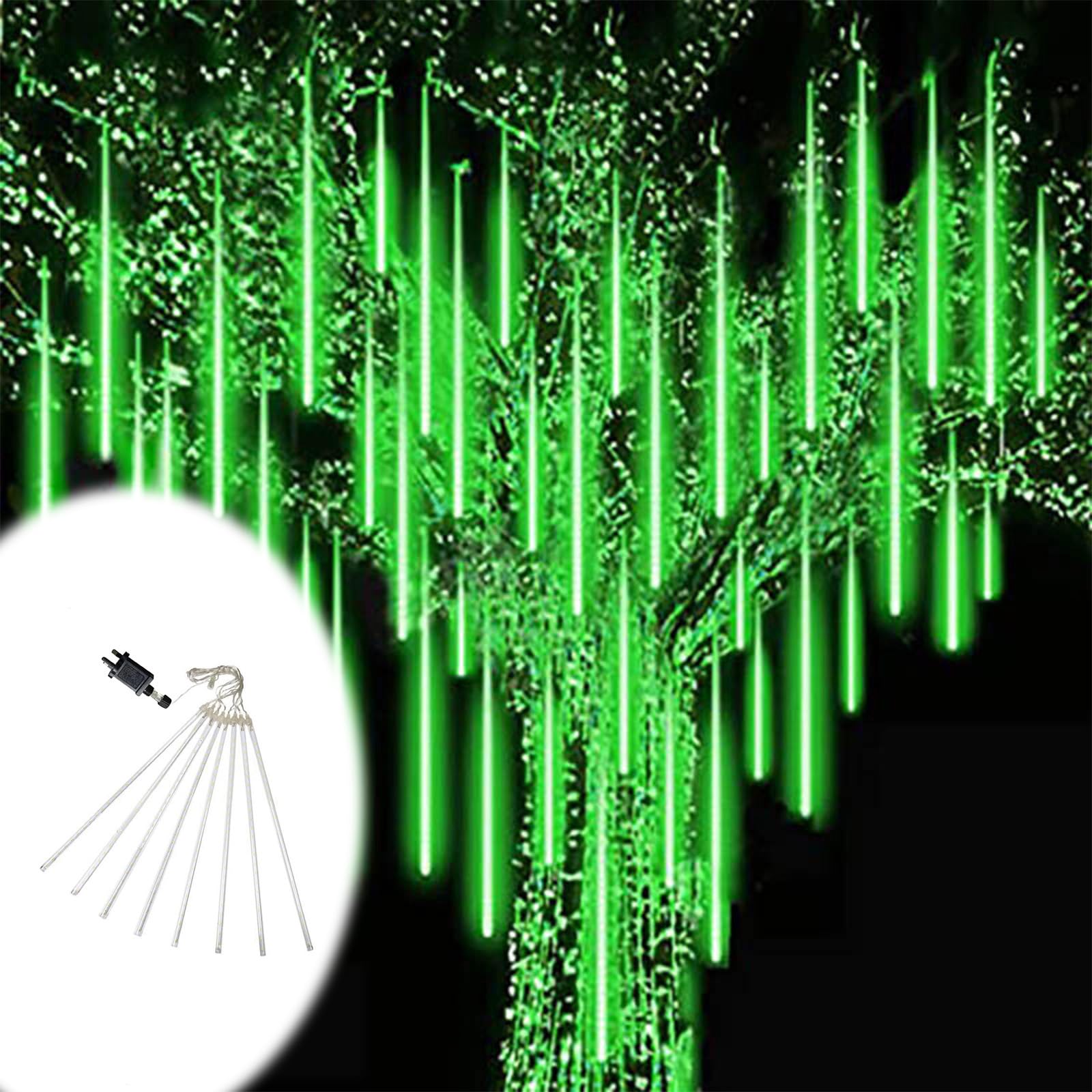 ACESOME Outdoor Christmas Lights, 30cm 8 Tubes Meteor Shower Lights, Waterproof Icicle Lights Outdoor, Snow Fall String Lights for Halloween,Wedding, Party, House, Christmas Decorations (Green)