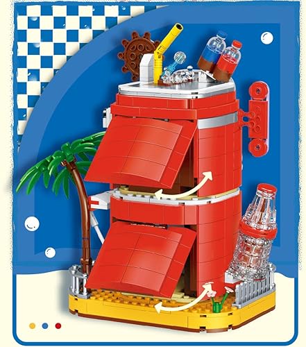 Miniatura 5 de Kit de micro bloques de construcción de coca cola, caja de música modelo de casa de coca, juego de juguetes de ladrillos modulares de bricolaje (718