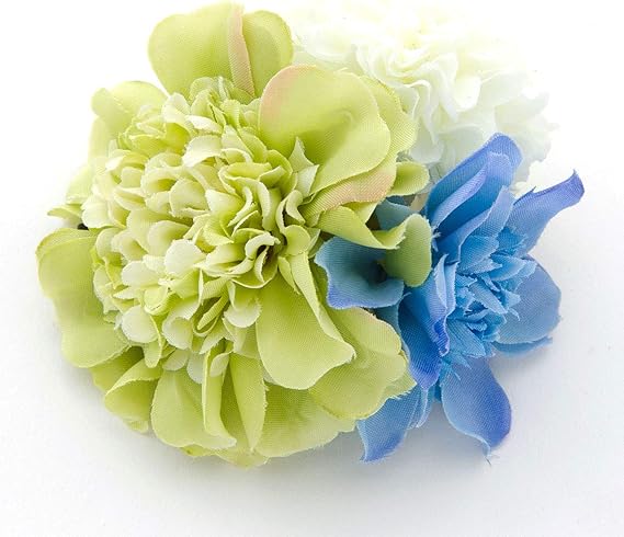 Amazon ミッシュキッシュ 髪飾り コサージュ 花下がり マムとダリアの三輪和風クリップ ヘアアクセサリー グリーン 4511 422 レディース 和装小物 通販
