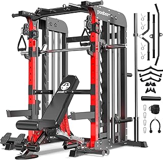 pooboo Multi-Functional Machine Power Cage, 2000LB Squat Rack, LAT-Pull Down System, Dual Pulley Cable Crossover System, Home Gym Workout Machine with Strength Training Attachments