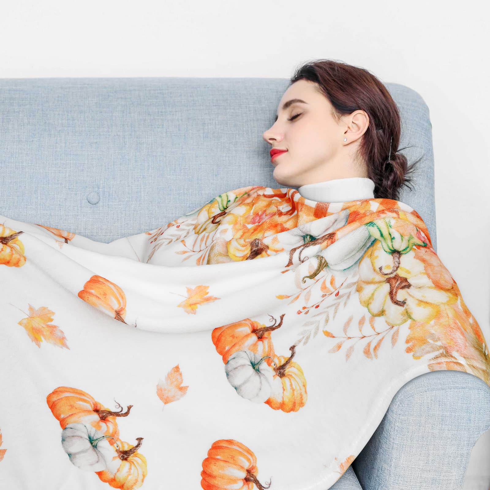 Tupmnbry Herbst-Überwurfdecke – Weicher Flanell Mit Kürbis-Motiv, 152 X 203 Cm