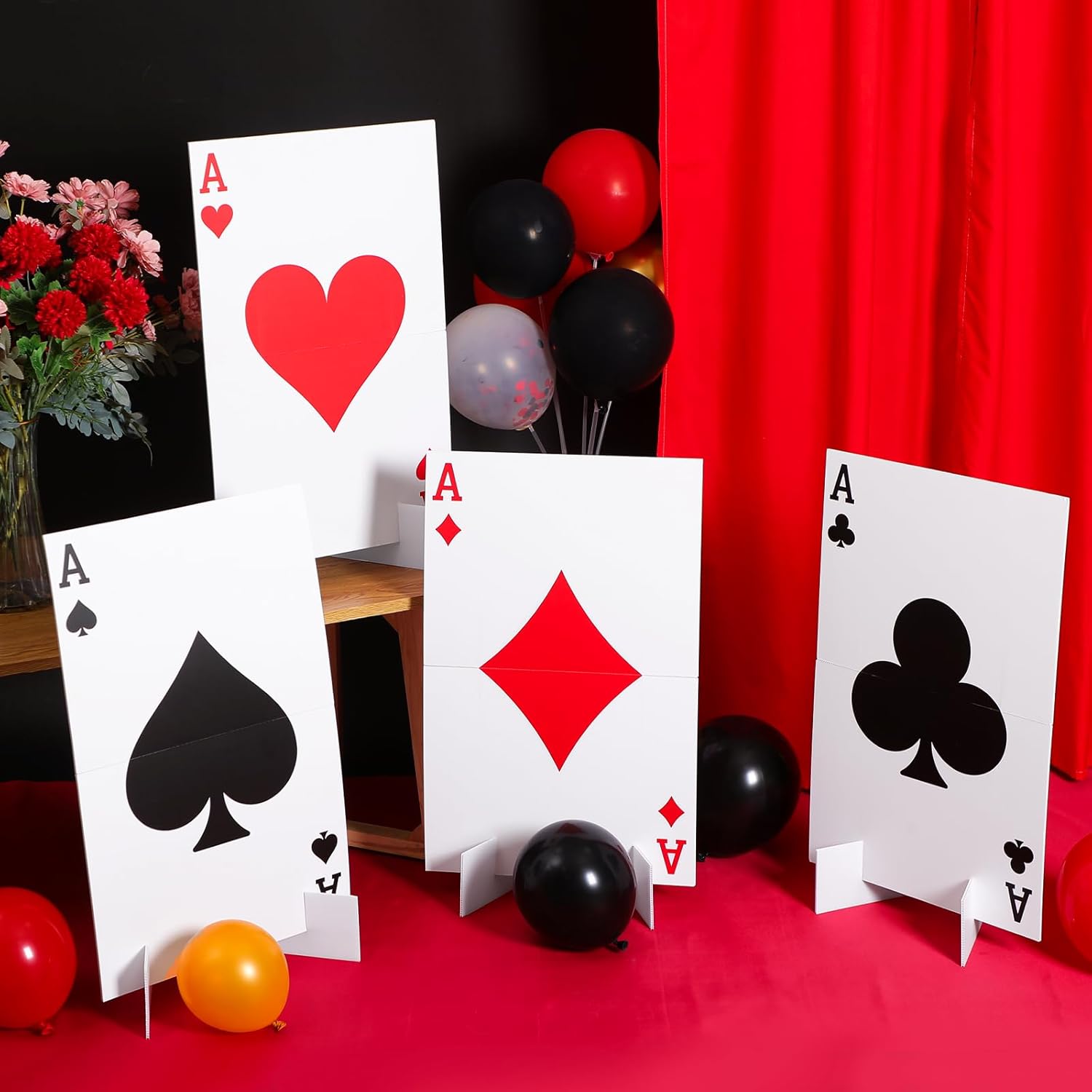 4 Sets Casino Theme Party Decoration Giant Poker Yard Sign with Stakes Large Lawn Sign for Party to Enter Car Heart Entrance Door Birthday Decor Supplies(4 A)