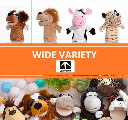 Miniatura 4 de LOMTRATS Marionetas de mano de animales para niños, incluye lobo, tigre, león, mono, así sucesivamente, bocas abiertas móviles, perfectas para