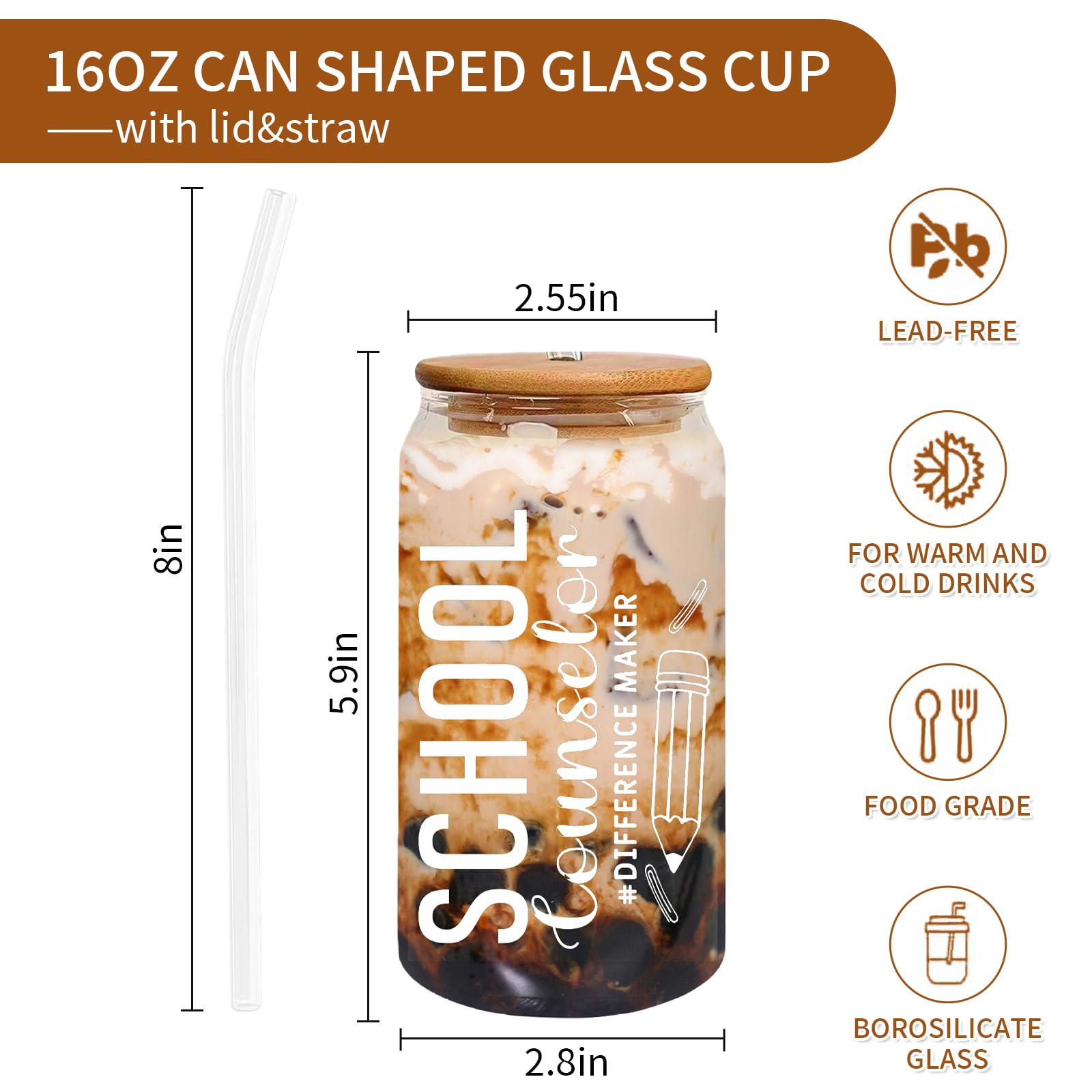 School Counselor Gifts, Counselor Appreciation Gift, School Counselor Week gifts, Counselor Gifts for Women Men, School Counselor Office Must Haves Glass Cup 16 OZ