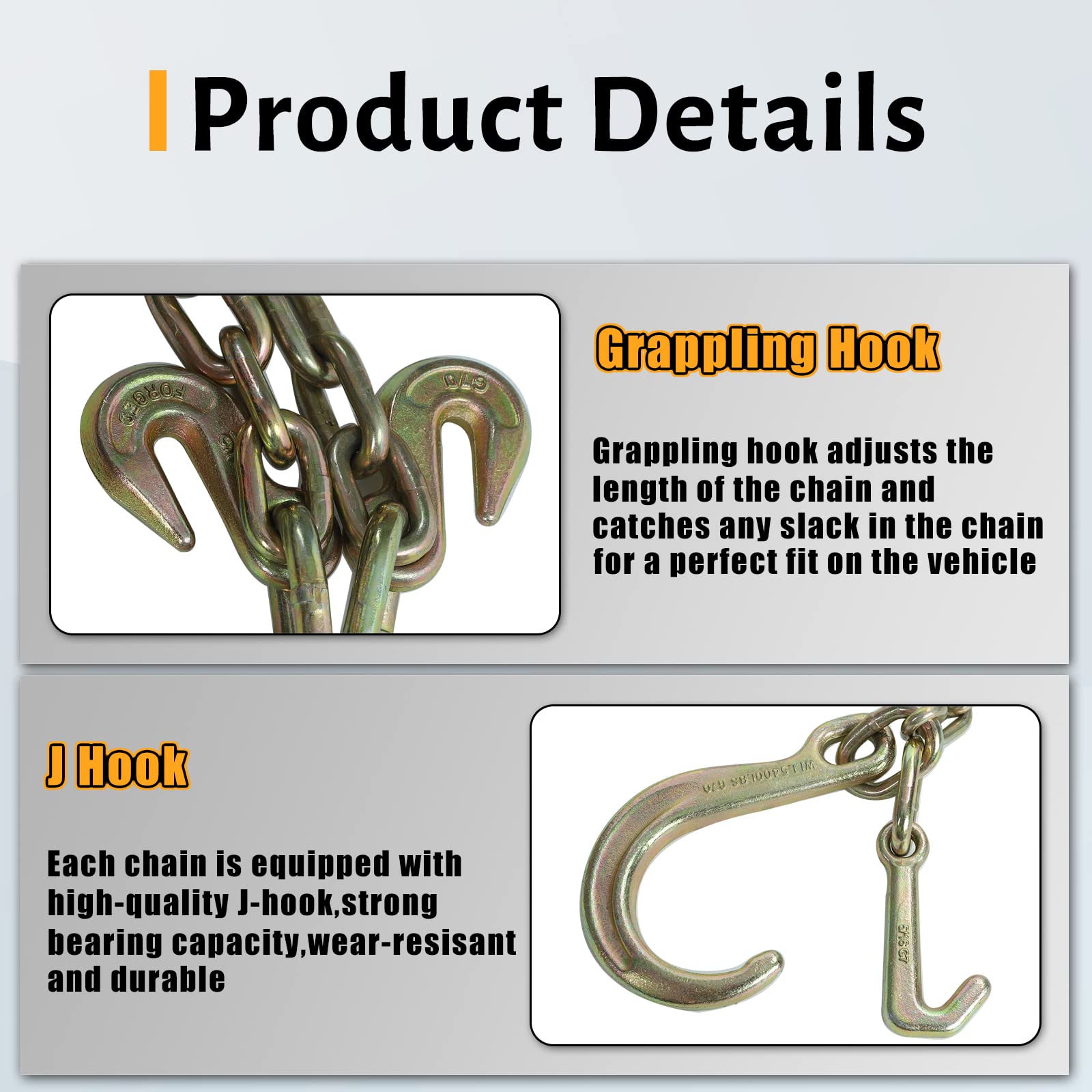 Mytee Products WFLNHB 3/8 X 2ft G70 V-Chain Bridle 15 J-Hook Tow