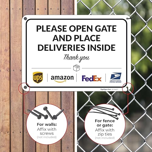 Vista 111 de Cartel de entrega del paquete, letrero de instrucciones de entrega, 10 x 7 pulgadas, aluminio 040 libre de óxido, resistente a la decoloración