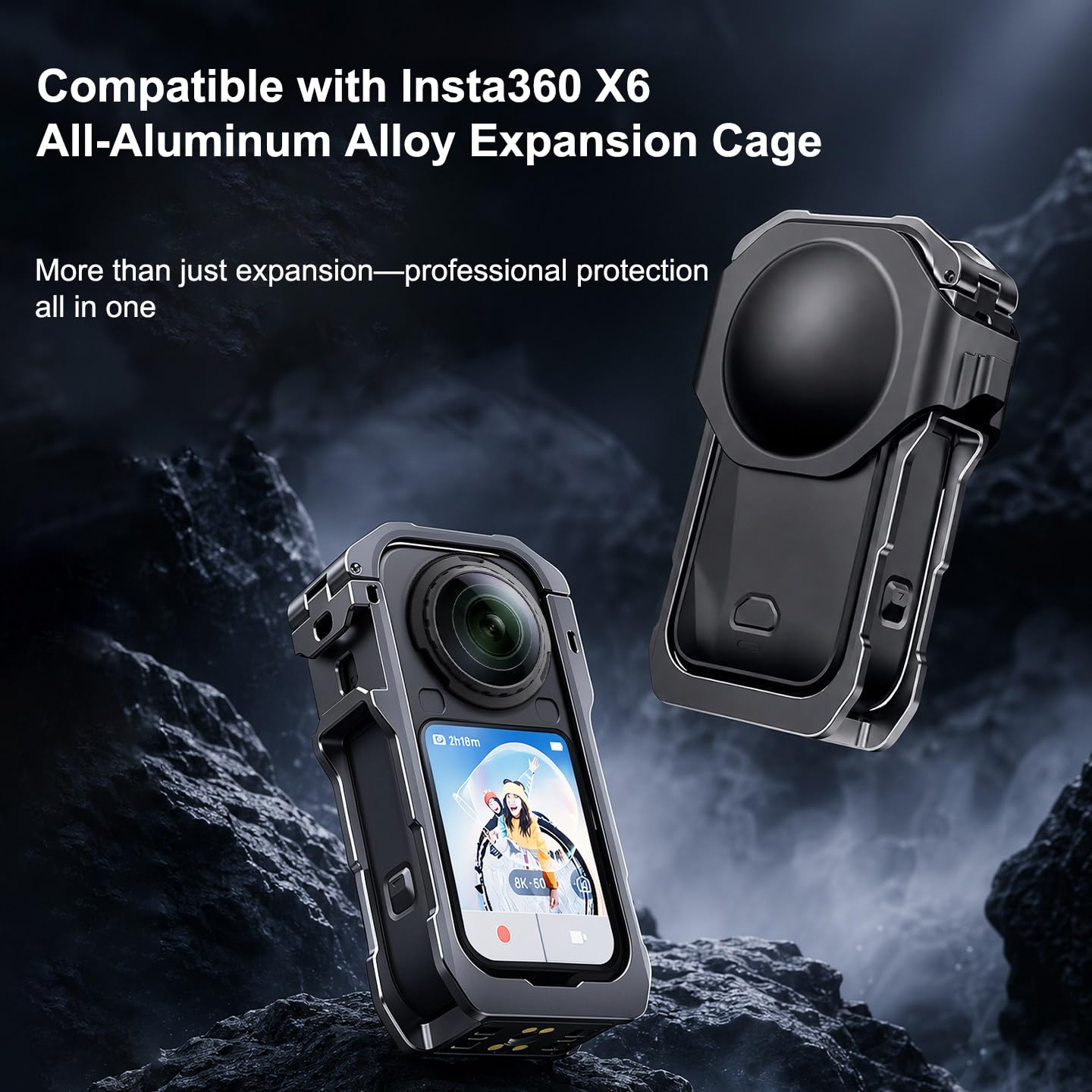 Cadre en alliage d'aluminium pour Insta360 X6, cadre de protection en métal avec cache d'objectif en silicone, support de griffe et adaptateur à vis de 0,6 cm