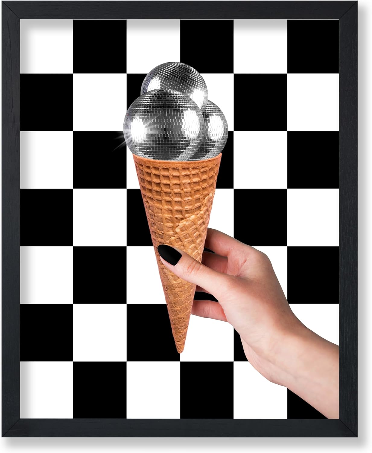 Poster Master Disco Balls Poster - Retro Ice Cream Cone Print - Disco Art - Modern Print - Checkered & Preppy Design - Trendy Artwork - Chic Boho Decor - Dorm or Kitchen Decor - 8x10 UNFRAMED
