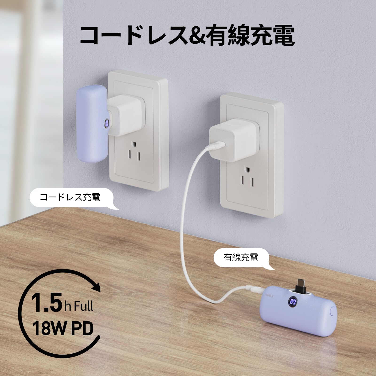 Amazon | iWALK モバイルバッテリー タイプc 【直挿しできる・20W急速