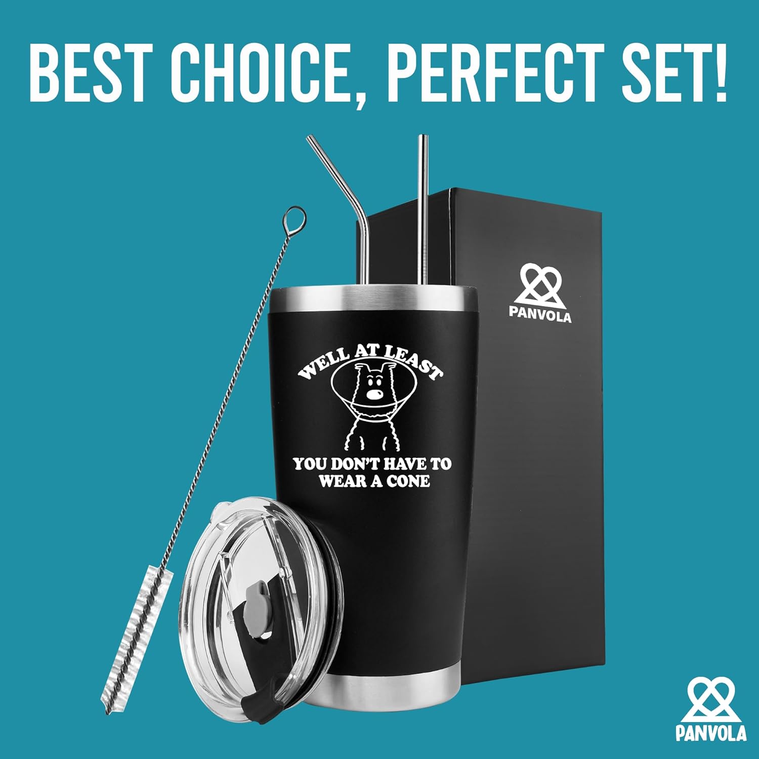 Well At Least You Don’t Have To Wear A Cone Get Well Soon Gifts For Women After Surgery Men Recovery Gifts Get Well Vacuum Insulated Tumbler With Stainless Steel Straw And Removable Lid Black 20 oz - Image 8