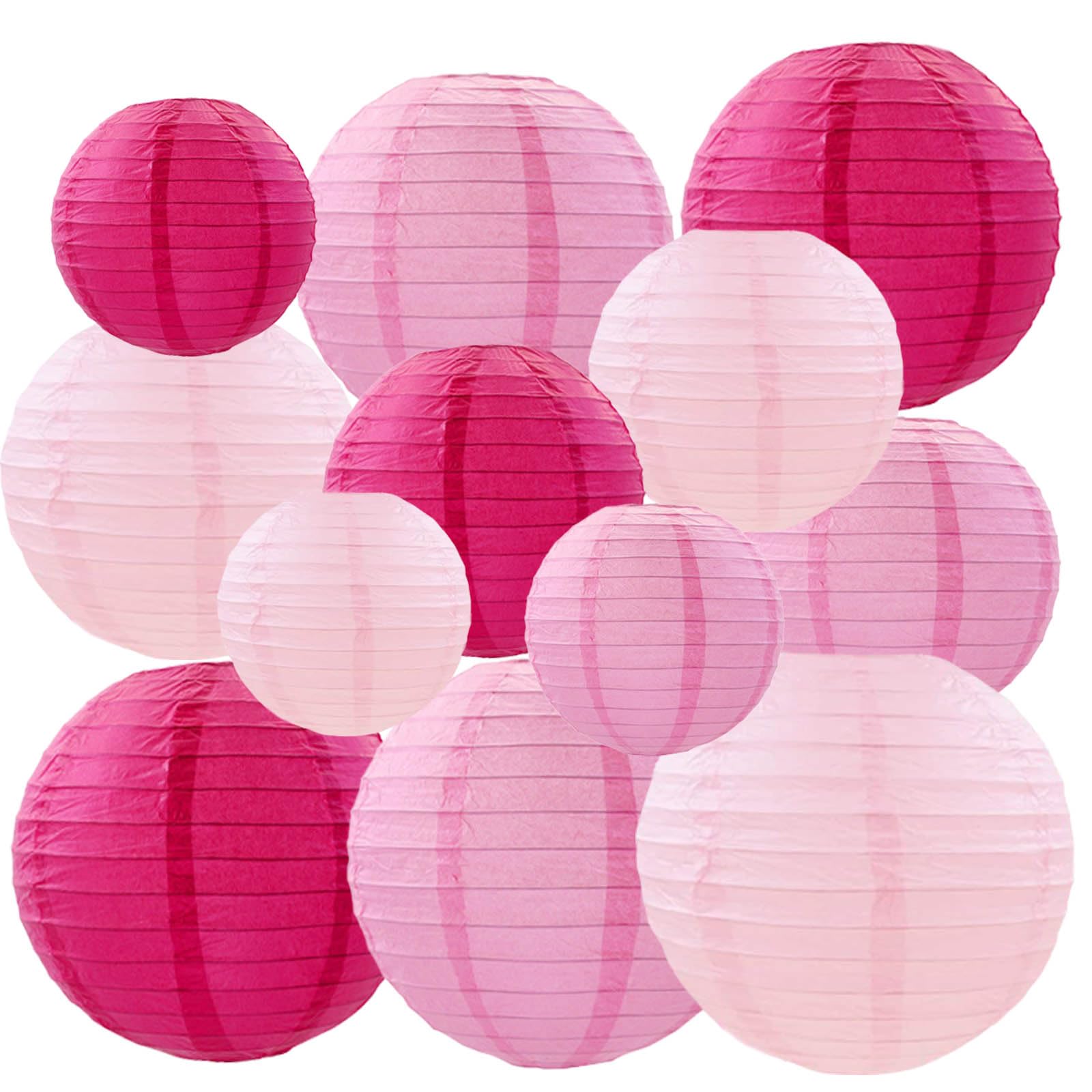 XIKSXITN Pink Paper Lanterns Decorative,Hanging Chinese Lanterns Indoor Outdoor for Birthday, Wedding, Christmas, Bridal, Home Decor, Ceiling