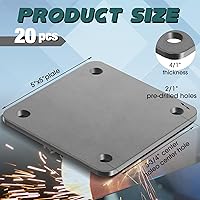 Vista 2 de 20 bases de placa de acero A36 laminadas en caliente con 4 agujeros de 3/8 pulgadas de diámetro, hoja de metal soldable de 3/16 pulgadas de grosor