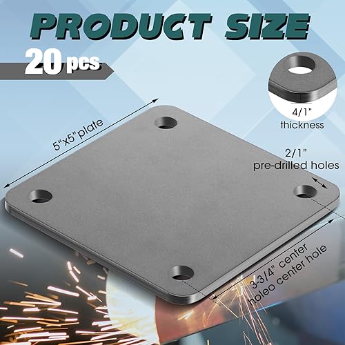 Miniatura 2 de 20 bases de placa de acero A36 laminadas en caliente con 4 agujeros de 38 pulgadas de diámetro, placa de metal soldable de 316 pulgadas de grosor