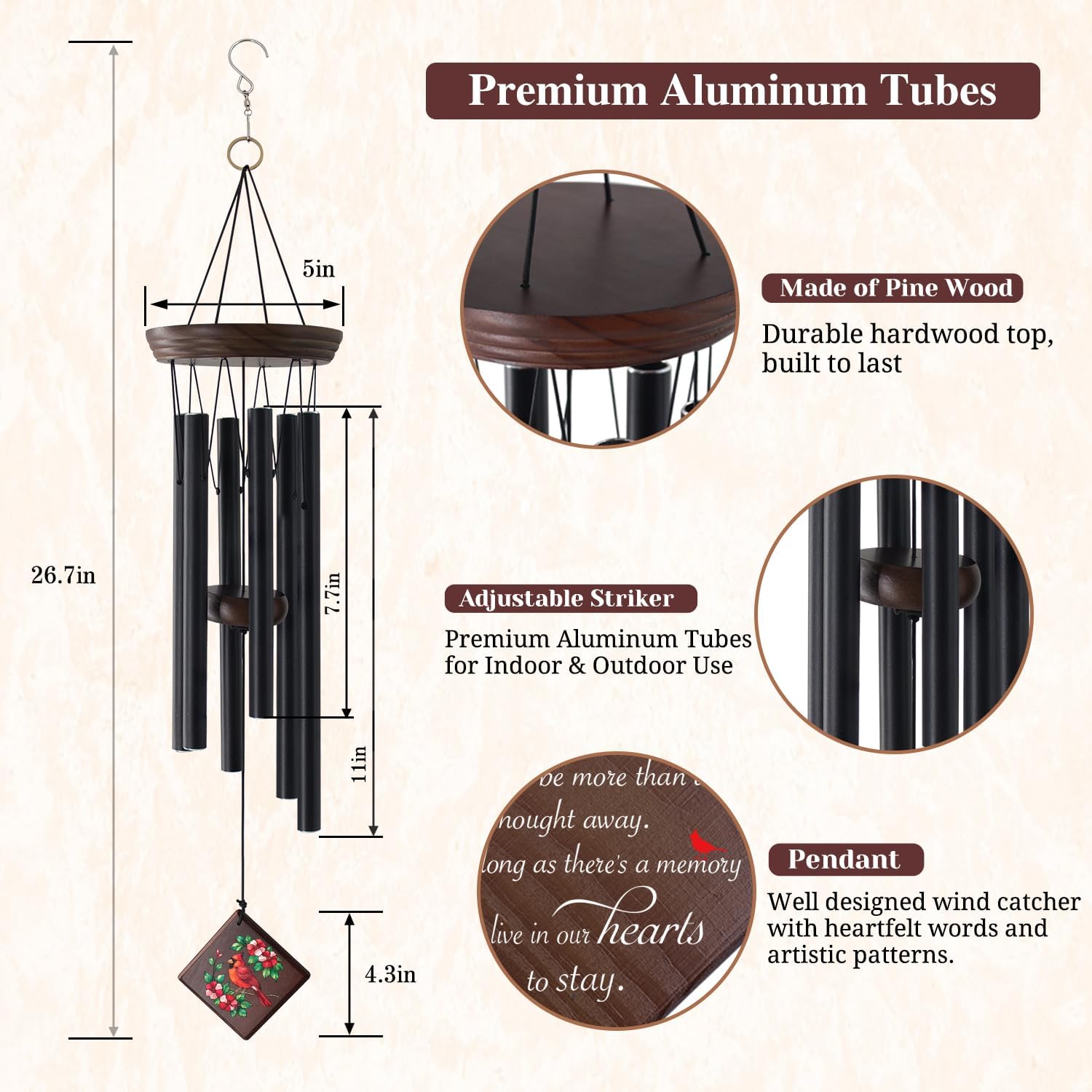 ASTARIN Wind Chimes for Outside,Memorial Wind Chimes Sympathy Wind Chimes for Loss of Loved One Cardinal Memorial Wind Chime Bereavement Condolence Gifts for Loss of Mother Father Husband