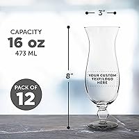Vista 5 de DISCOUNT PROMOS Vasos Libbey Hurricane personalizados de 16 onzas, juego de 12, paquete personalizado a granel, vasos de marca para cóctel, piña