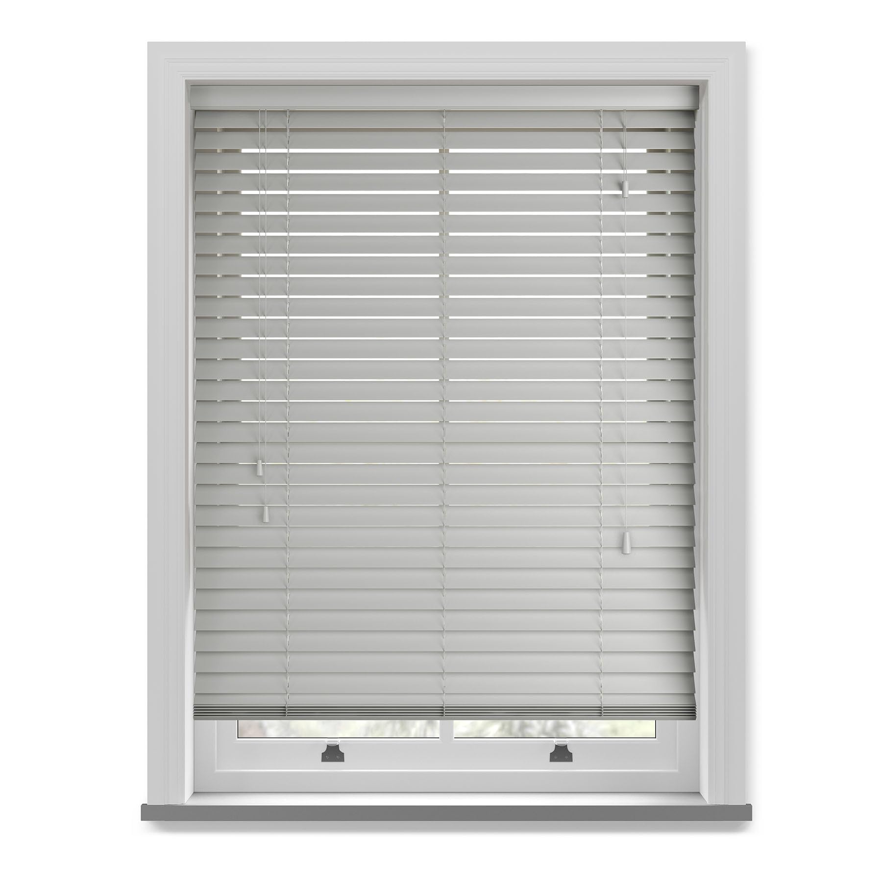 Custom Venetian Blinds with Strings - 50mm Slats - Smooth Faux Wood - Made To Measure (Dove Grey, Up To 150cm (Width) x Up To 120cm (Drop))