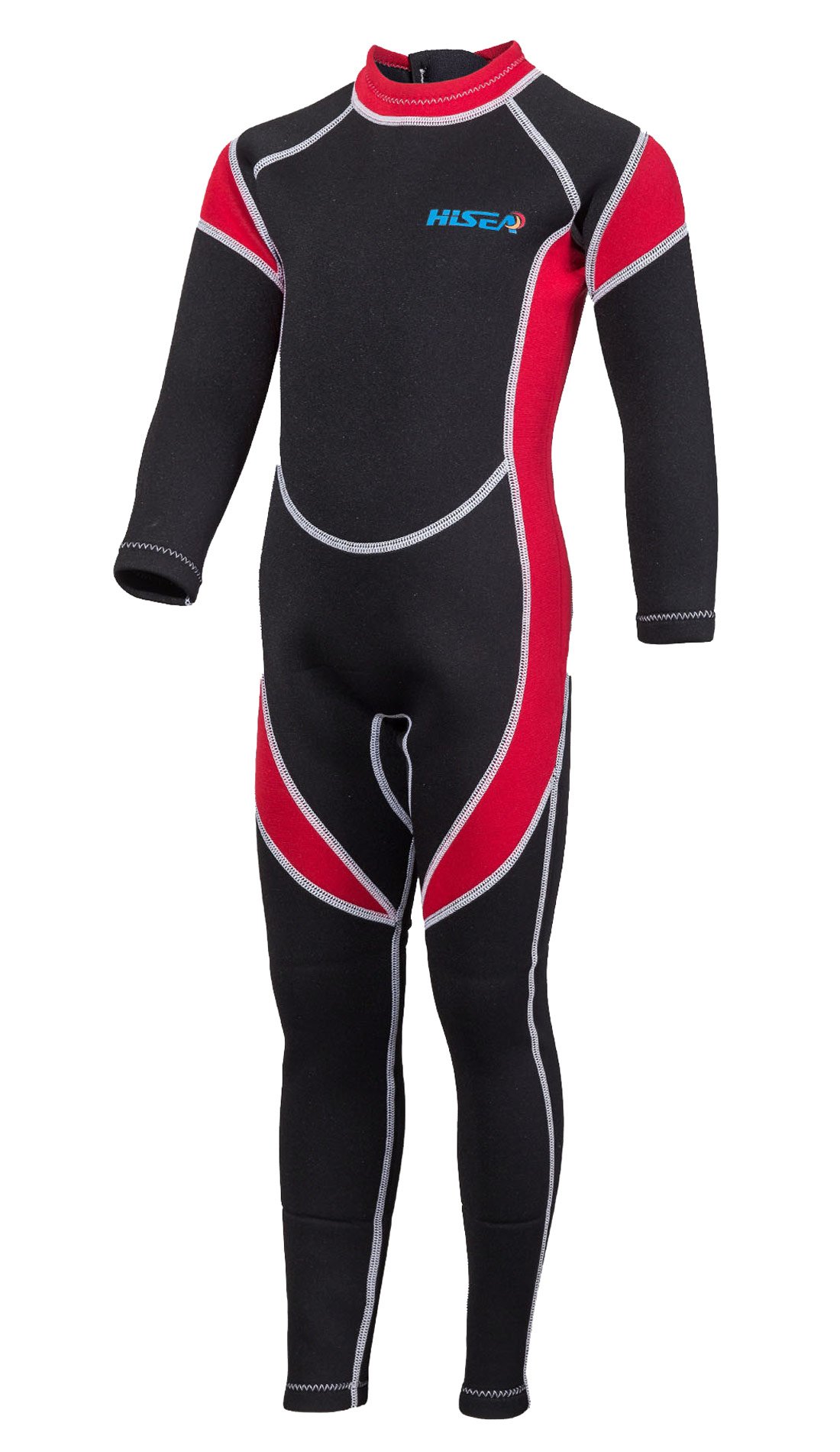 HISEA Enfant Combinaison de Plongée en Néoprène 2.5MM Anti UV pour Natation Plongée Sports Nautiques Noir et Rouge Age Adapté 10-11 Ans